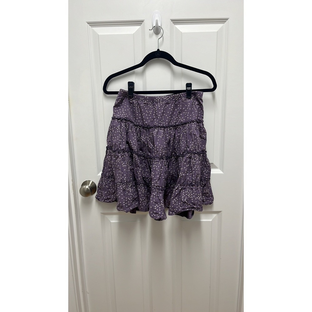 Hanna Andersson Girls Purple Heart‎ Print Tiered Ruffle Cotton Skirt Size 150